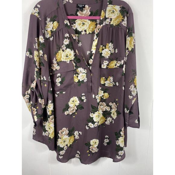Torrid Harper 3/4 Sleeve Pullover Blouse Floral Purple Cottoagecore Plus Size 4X - Picture 3 of 9